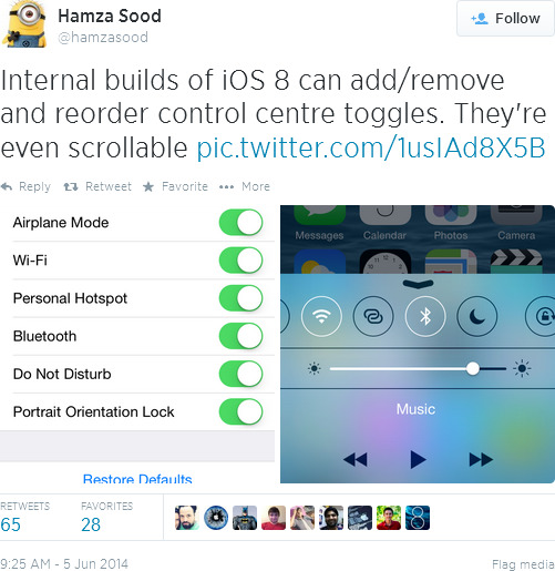 Bản cập nhật iOS 8 sẽ cho phép thay đổi Control Center