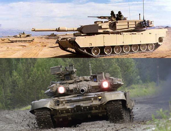 Thiết kế của M1A2(ở trên) rộng rãi hơn nhưng khối lượng cồng kềnh hơn T-90(ở dưới)