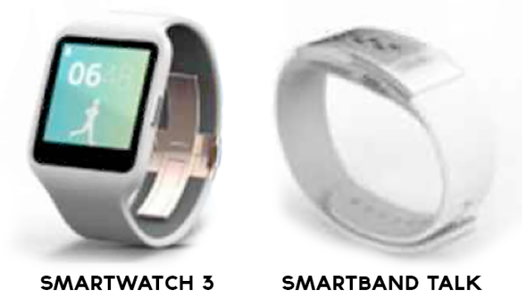 Fuzzzy renders of two wearables by Sony, both expected to be introduced this coming week at IFA 2014