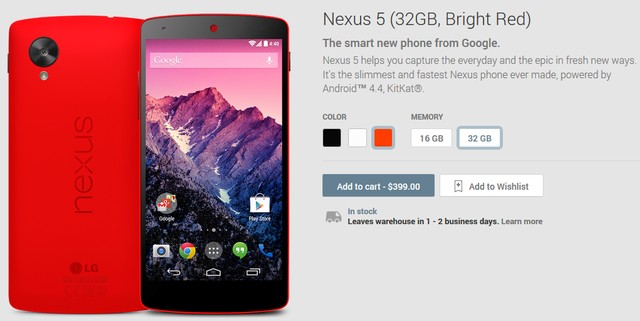 Nexus 5 màu đỏ chính thức lên kệ tại nhiều quốc gia, giá 350 USD