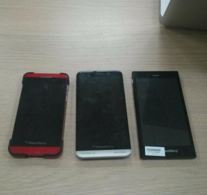 From L to R, the BlackBerry Z10, BlackBerry Z30 and BlackBerry Z3