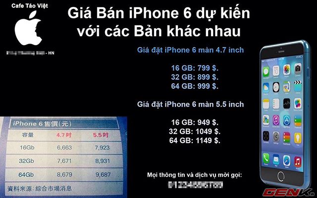 Giá đặt iPhone 6 bản 16GB được cửa hàng này đưa ra chỉ 16,7 triệu đồng.