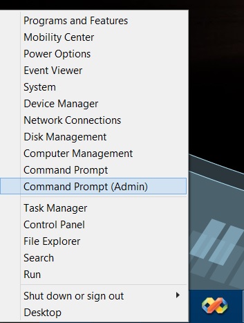 Đối với Windows 8, 8.1, bạn bấm chuột phải vào bên trái thanh Taskbar chọn Command Propt (Admin) để chạy cmd dưới quyền quản trị.