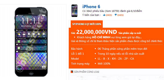 iPhone 6 cùng mức gá bán tượng trưng trên website của một doanh nghiệp bán hàng xách tay.