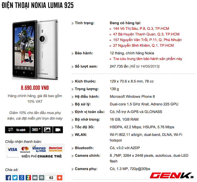 Lumia 1520 và Lumia 925 chính hãng bất ngờ giảm giá nhẹ tại Việt Nam