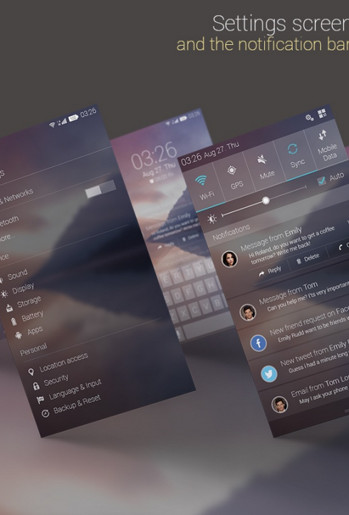 Settings v&agrave; Notification được l&agrave;m trong suốt kh&aacute; ấn tượng.