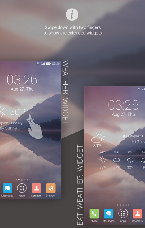 D&ugrave;ng 2 ng&oacute;n tay vuốt l&ecirc;n m&agrave;n h&igrave;nh để chuyển đổi qua lại giữa c&aacute;c widget.