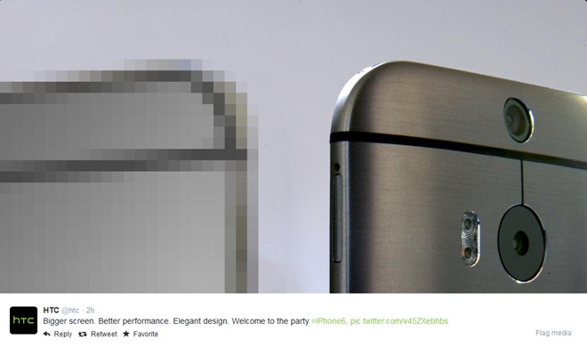 Dòng tweet với mục đích trêu ghẹo iPhone 6 của Apple từ HTC.