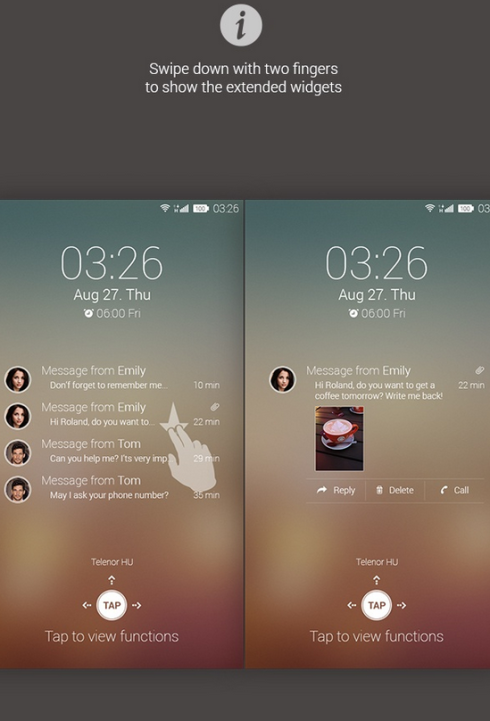 D&ugrave;ng 2 ng&oacute;n tay k&eacute;o xuống để mở rộng tin nhắn. Tin nhắn c&oacute; thể được trả lời nhanh từ m&agrave;n h&igrave;nh kh&oacute;a.