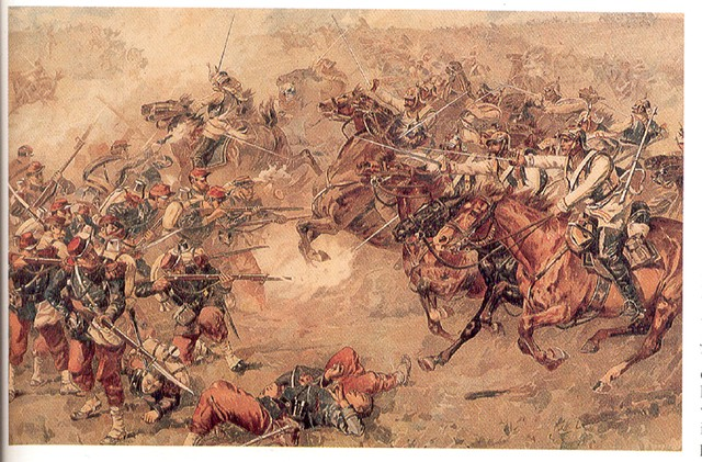 Tranh mô tả cảnh kỵ binh Phổ càn quét đội hình bộ binh Pháp ngày 16/08/1870 trong chiến tranh Pháp – Phổ.