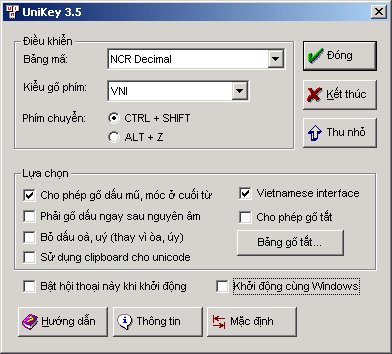 Giao diện Unikey những ngày đầu
