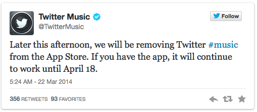 Twitter chính thức khai tử ứng dụng #Music trên AppStore