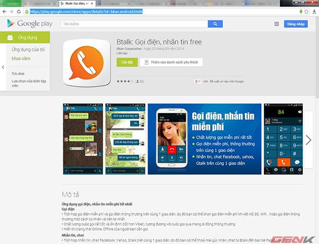Ứng dụng Btalk vẫn cho phép tải về trên kho Google Play đầu giờ chiều ngày 2/4/2014.