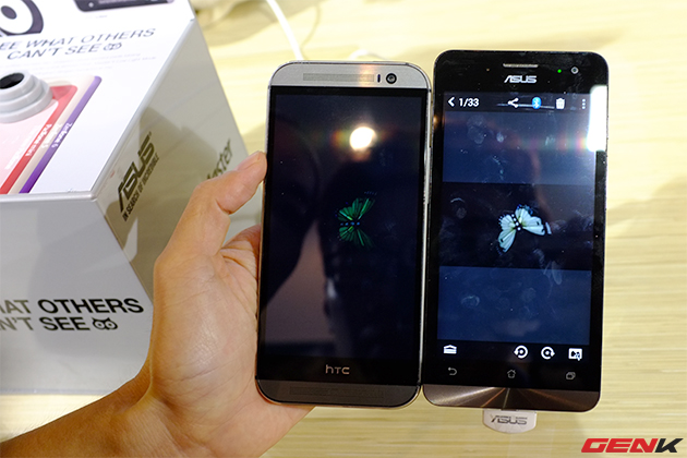 Màu sắc hiển thị từ ảnh chụp của Zenfone 6 thực hơn, hình con bướm trên HTC One M8 bị chuyển sang màu xanh.