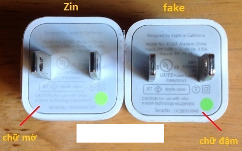 Phân biệt sạc zin của iPhone và sạc fake. (nguồn ảnh:tinhte).