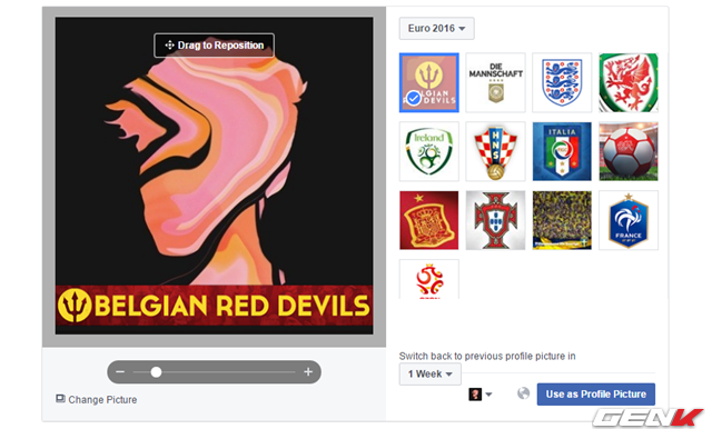  Ví dụ như ở đây ta chọn “Euro 2016”, Facebook sẽ cung cấp các hình ảnh trang trí có liên quan để bạn lựa chọn. 