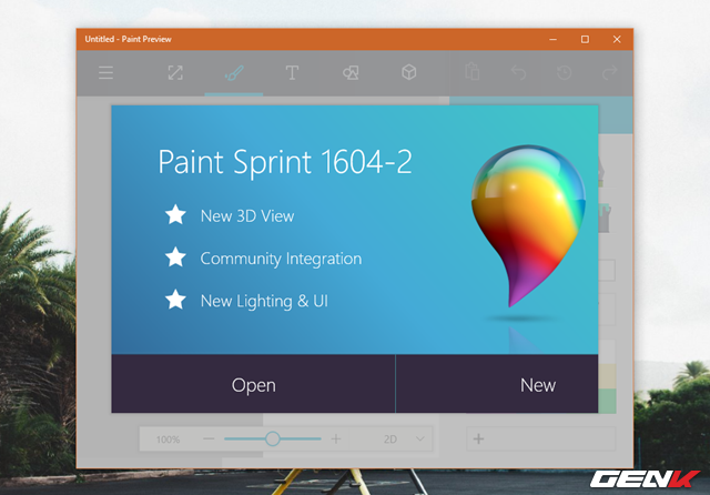  Cửa sổ thông tin về phiên bản hiện tại của Paint Preview cùng những thông tin sơ lược về tính năng xuất hiện. Để tạo mới, bạn hãy nhấn “New”. Còn nếu muốn mở tập tin hình ảnh để chỉnh sửa, hãy nhấn “Open”. 