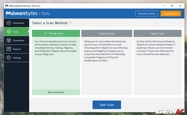  Bên cạnh lựa chọn quét nhanh mặc định, người dùng còn có thể chọn 1 trong 2 chế độ quét chuyên sâu khác là Custom Scan và Hyper Scan. 