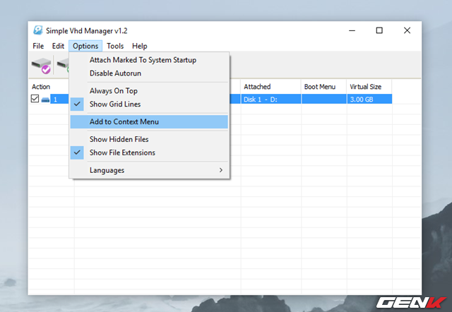  Ngoài ra bạn cũng có thể thêm tùy chọn Mount vào menu chuột phải bằng cách truy cập vào Options > Add to Context Menu. 