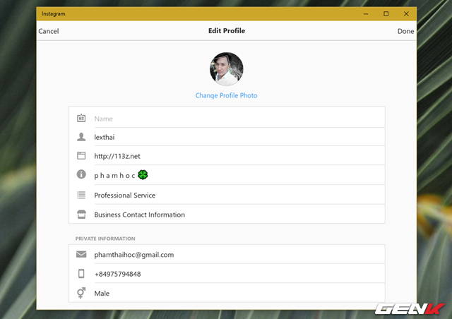  Bạn có thể hoàn toàn chỉnh sửa được đầy đủ các thông tin cá nhân của mình ngay trên ứng dụng Instagram trên Windows 10. 