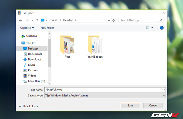  Hộp thoại lựa chọn vị trí lưu và định dạng xuất hiện, bạn hãy chọn định dạng “.WMA”. 