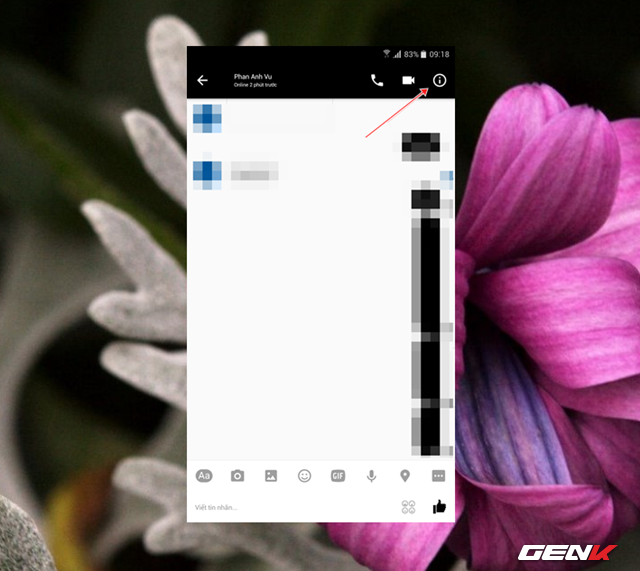  Sau khi cập nhật xong ứng dụng Messenger, bạn hãy nhấp vào biểu tượng “!” ở cửa sổ trò chuyện với người dùng bạn muốn sử dụng tin nhắn bí mật. 