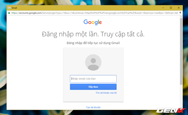  Trước tiên, chúng ta hãy truy cập vào dịch vụ Gmail của Google và tiến hành đăng nhập vào tài khoản. 