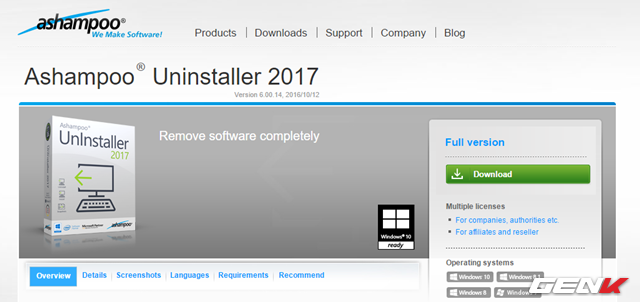  Ashampoo UnInstaller 2017 là sản phẩm phần mềm được phát triển và phát hành bởi Ashampoo, một trong những hãng phần mềm khá nổi tiếng và cạnh tranh không ngừng nghĩ với hãng Iobit mà chúng ta đã có dịp dùng thử qua vài sản phẩm phần mềm ở các bài viết trước. Bạn đọc có thể tải về Ashampoo UnInstaller 2017 dùng thử tại đây hoặc đây. 
