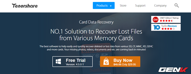  Card Data Recovery là phần mềm chuyên dụng cho việc khôi phục dữ liệu trên USB hay thẻ nhớ điện thoại, được phát hành bởi hãng phần mềm Tenorshare. Bạn đọc có thể truy cập vào địa chỉ này để tải về dùng thử hoặc tại đây. 