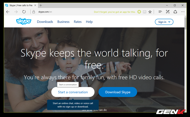 Trước tiên bạn hãy truy cập vào địa chỉ này bằng trình duyệt Microsoft Edge và nhấn vào lựa chọn “Start a conversation”. 