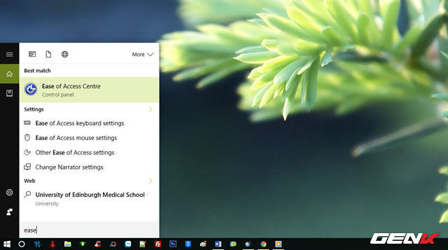  Khởi động Cortana trên Taskbar và nhập vào từ khóa “ease”, sau đó nhấp vào kết quả tương ứng. 