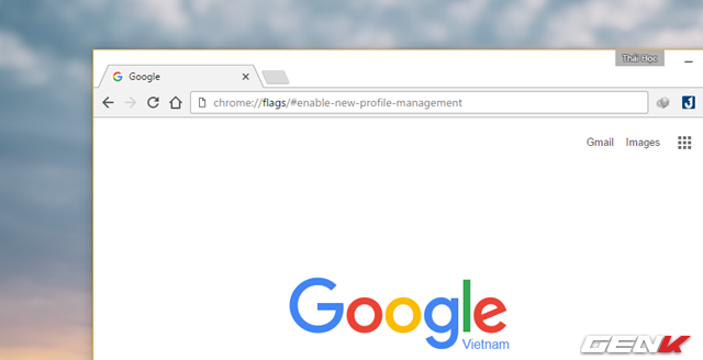  Trước tiên, bạn hãy đóng tất cả các cửa sổ trình duyệt lại, sau đó sao chép và dán đoạn mã lệnh “chrome://flags/#enable-new-profile-management” vào thanh URL của Google Chrome và nhấn phím ENTER. 