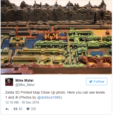 Ảnh chụp ở khoảng cách gần của bản đồ trong game Zelda được in 3D. Ở đây chúng ta có thể thấy được tầng 1 và tầng 4 - Ảnh được chụp bởi dubbya1986 
