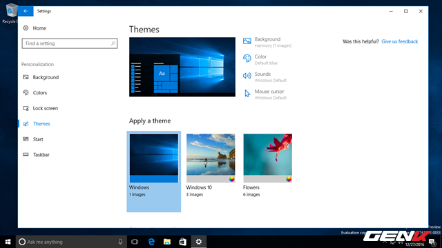  Thiết lập “Themes” cũng được bổ sung lại vào phần cá nhân hóa Windows “Personatization”. Cho phép người dùng có thể lựa chọn các giao diện được tải về từ Store và lựa chọn các thay đổi về màu sắc, âm thanh,.. theo ý muốn. 