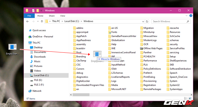  Sao chép gói tin Empty Standby List sau khi tải về và dán vào thư mục Windows trong phân vùng C. 