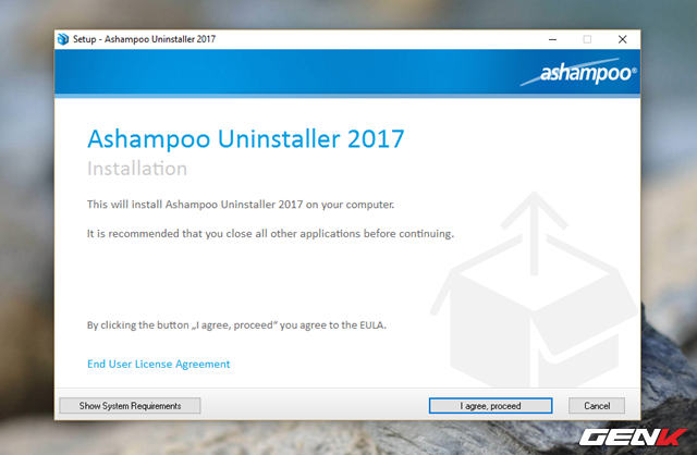  Sau khi tải về, bạn hãy khởi chạy gói tin để bắt đầu quá trình cấu hình cài đặt phần mềm Ashampoo UnInstaller 2017 vào Windows. 