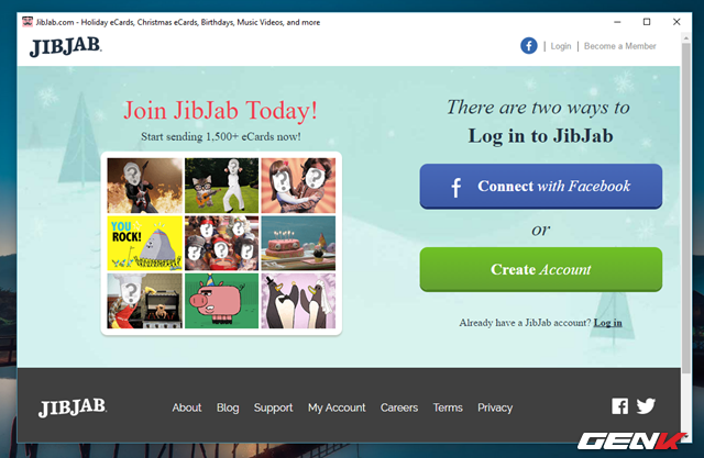  Tiến hành đăng nhập bằng tài khoản Facebook hoặc đăng ký thủ công tài khoản người dùng tại JibJab. 