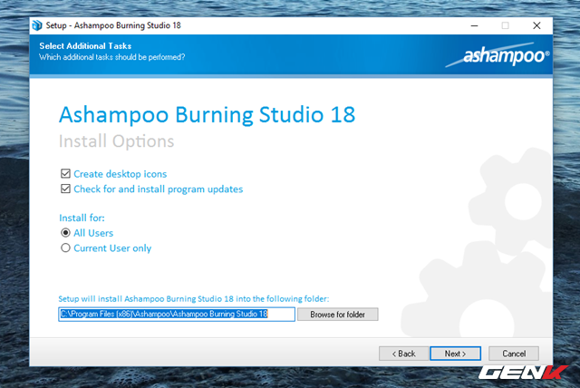  Nhìn chung Ashampoo Burning Studio không cung cấp nhiều lựa chọn cấu hình trong cài đặt, do đó bạn có thể để mọi thiết lập theo mặc định. 