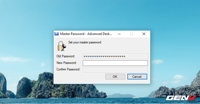  Khi hoàn thành quá trình cài đặt, Advanced Desktop Locker sẽ khởi động và hiển thị hộp thoại yêu cầu bạn thiết lập mật khẩu để ngăn không cho ai ngoài bạn có thể truy cập vào Advanced Desktop Locker và chỉnh sửa các thiết lập do bạn điều chỉnh. 