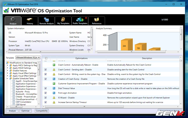  Có lẻ giao diện VMware OS Optimization Tool chính là nhược điểm chính của công cụ này. 