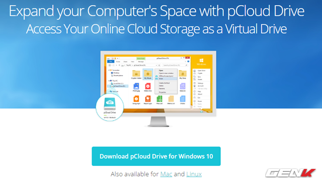  Nếu bạn muốn sử dụng pCloud Drive trên máy tính cho tiện, hãy nhấp vào tùy chọn pCloud on Your Desktop để tải về tập tin cài đặt. 