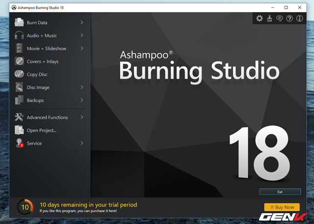 
Giao diện của Ashampoo Burning Studio khá đơn giản với danh sách các nhóm tính năng được gom gọn về 1 phía và trình bày nhìn khá dễ hiểu.
