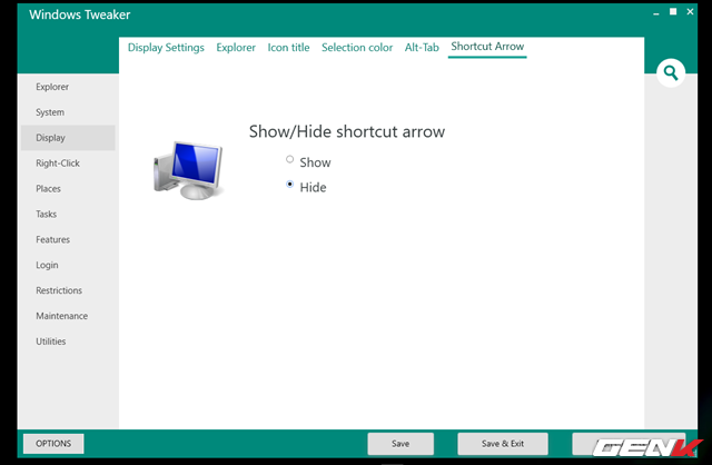  Các lựa chọn thiết lập mà Windows Tweaker liệt kê để người dùng lựa chọn và cá nhân hóa được trình bày dưới dạng kích hoạt bằng cách đánh dấu vào chúng. Và người dùng sẽ thấy được sự thay đổi như thế nào ở hình ảnh minh họa kế bên. 