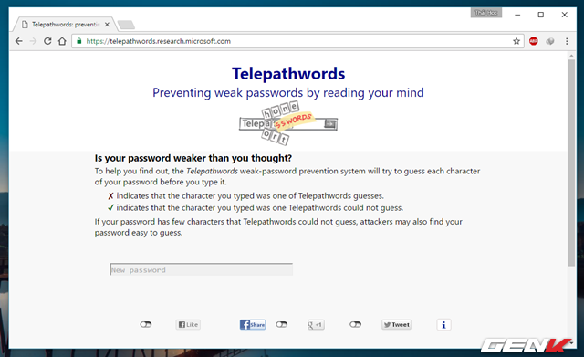  Giao diện không phải là điều mà dự án Telepathwords của Microsoft quan tâm. Bạn chỉ việc truy cập vào website Telepathwords, sau đó nhập thử mật khẩu mà mình vừa nghĩ ra. 