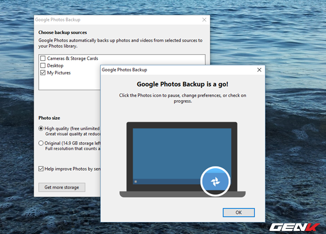  Khi đã thiết lập xong, bạn hãy nhấn “Start Backup” để cho phép Google Photos được bắt đầu hoạt động. 