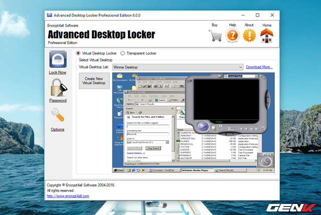  Mỗi lựa chọn desktop ảo sẽ được Virtual Desktop Locker trình diễn để bạn xem thử thông qua ô trống bên dưới. 