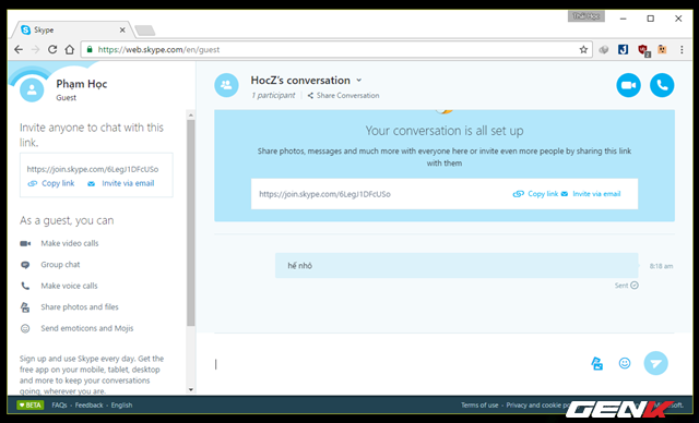  Thế là xong, giờ cả 2 hay nhiều người điều có thể trò chuyện hoặc chat video với nhau một cách thoải mái mà không cần quan tâm đến vấn đề đăng ký hay đăng nhập tài khoản nữa. 