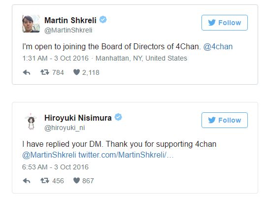 Martin Shkreli tuyên bố muốn mua 4chan trên Twitter 