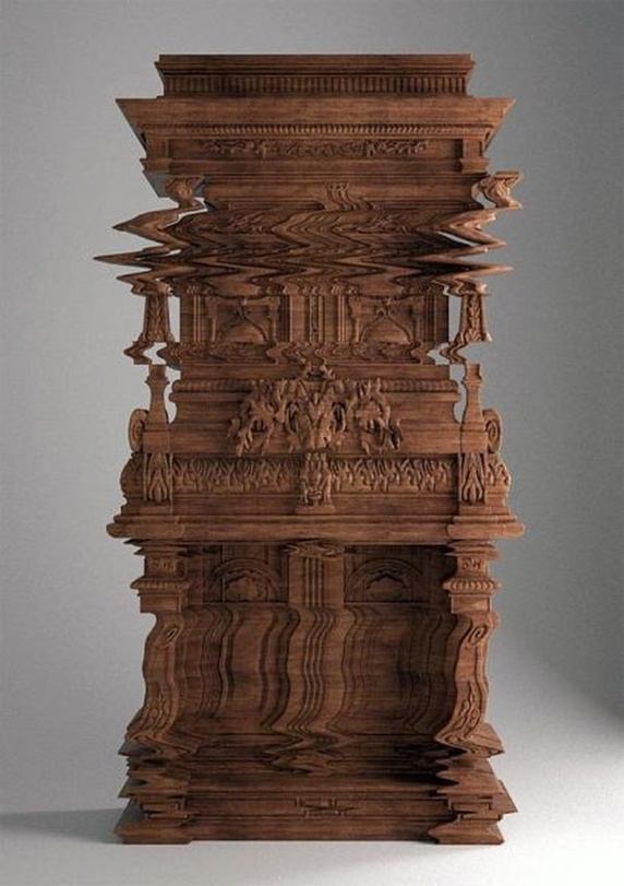  Không phải là ảnh đồ họa bị lỗi đâu, mà thật chất chủ ý của người điêu khắc nên chiếc tủ gỗ này là như vậy. 