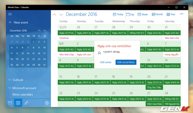  Thông báo ngày sinh nhật của bạn bè ở ứng dụng Lịch trong Windows 10. 